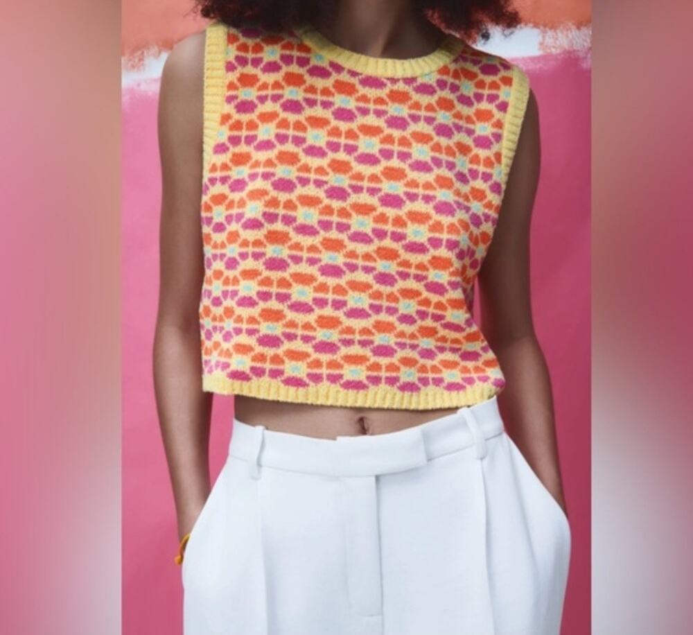 Zara Yellow Colorful Dot Pattern Sweater M